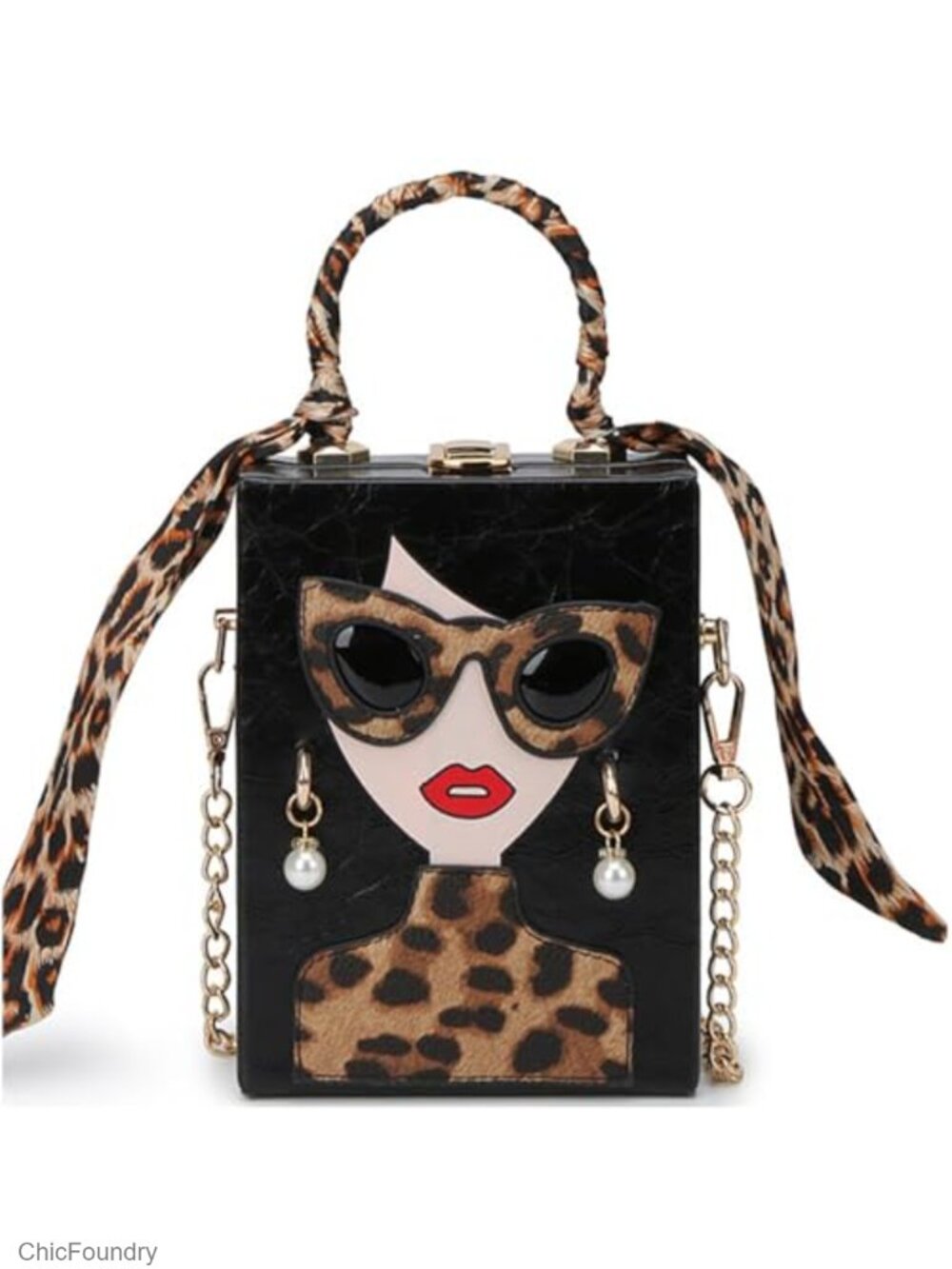 PU Leather Satchel Handbag 3D Lady Face Funky Novelty Crossbody Purse